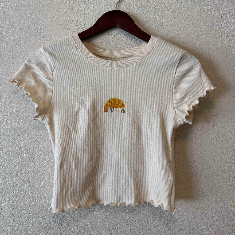 RVCA Cream Ribbed Lettuce Edge Baby Tee Size XS